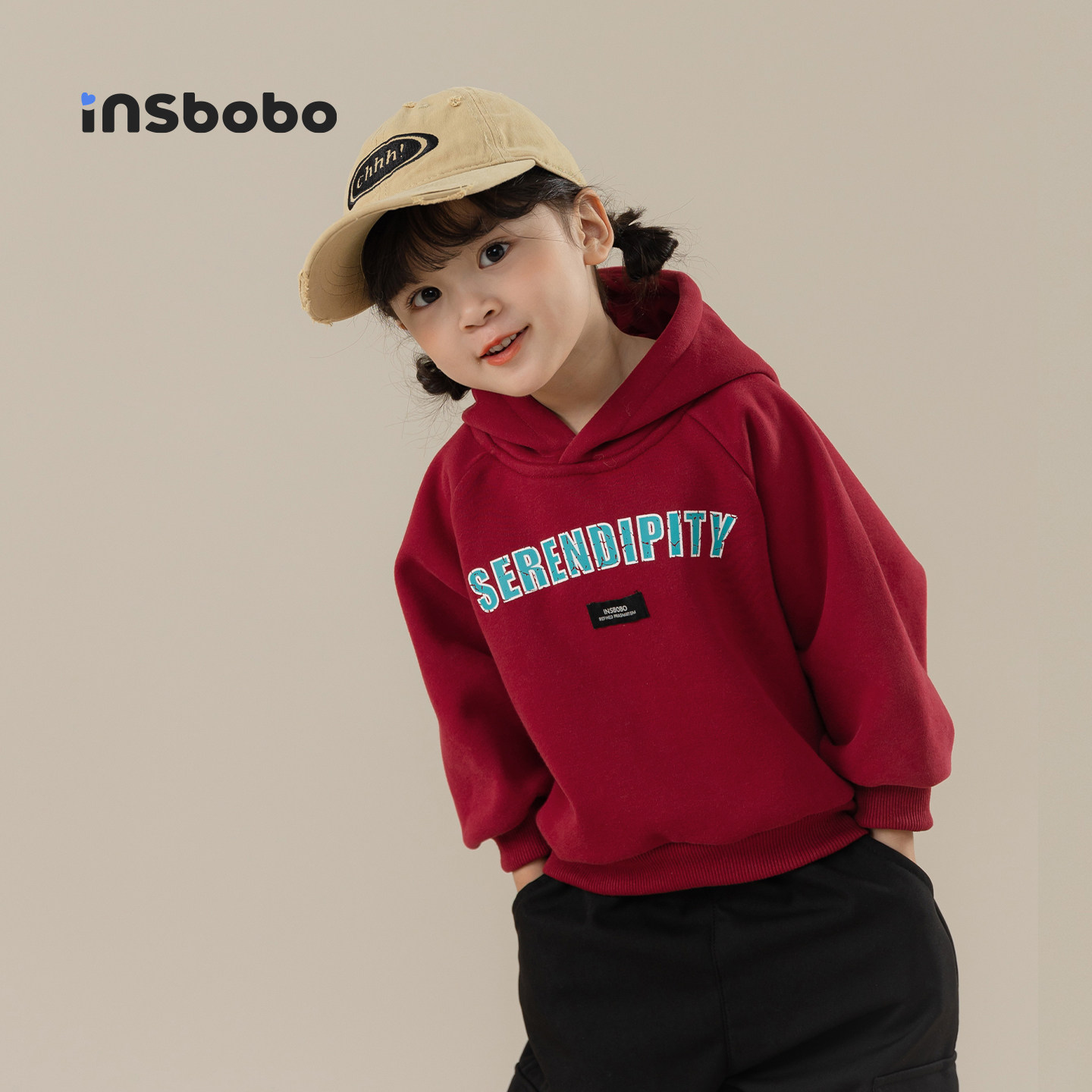 INSbobo儿童卫衣字母连帽卫衣