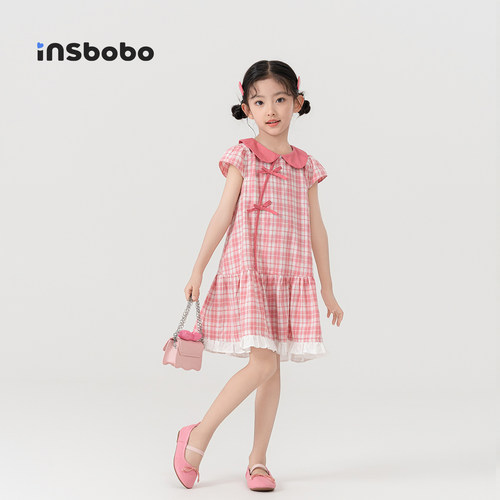 INSbobo儿童裙子撞色格子连衣裙