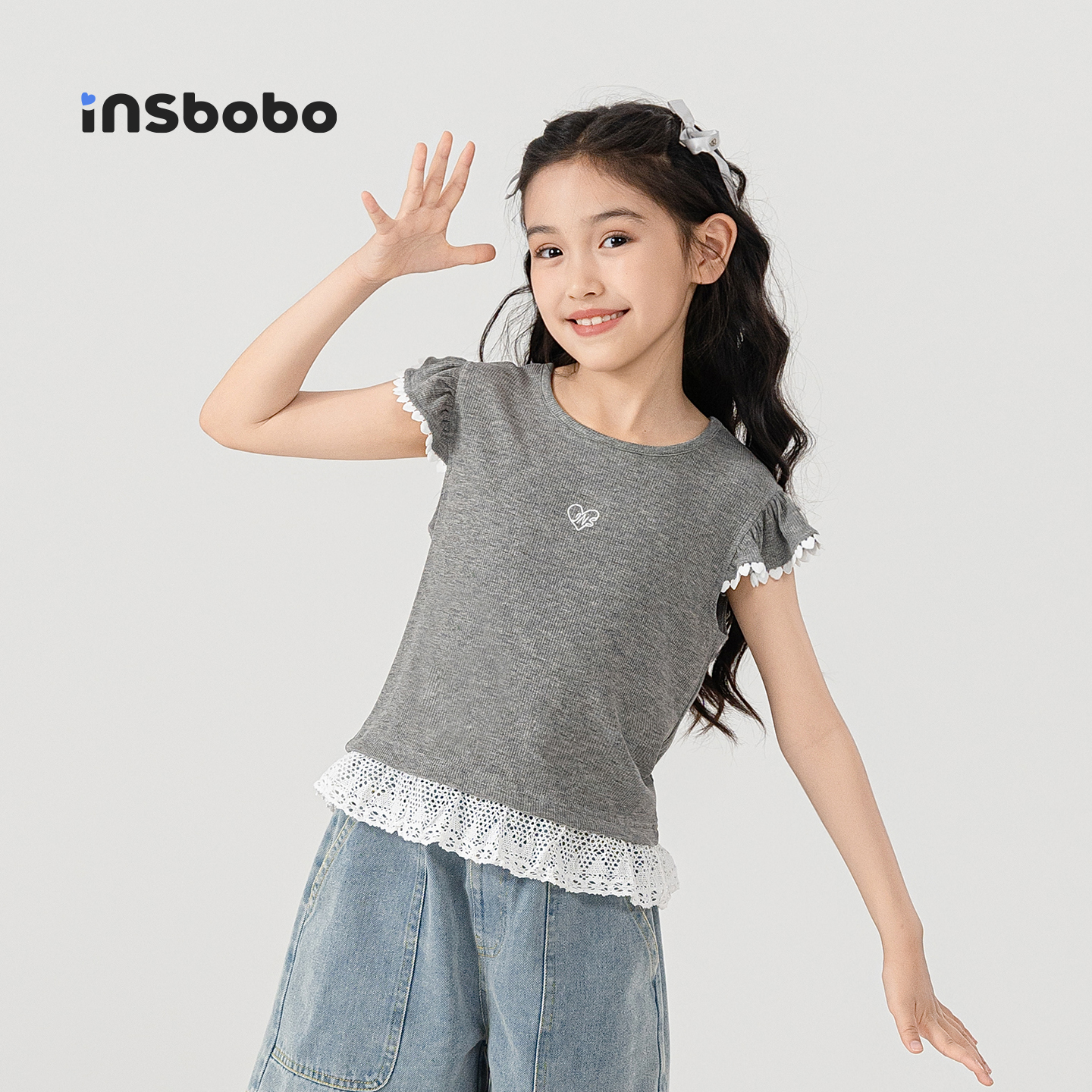 INSbobo儿童背心爱心绣花T恤
