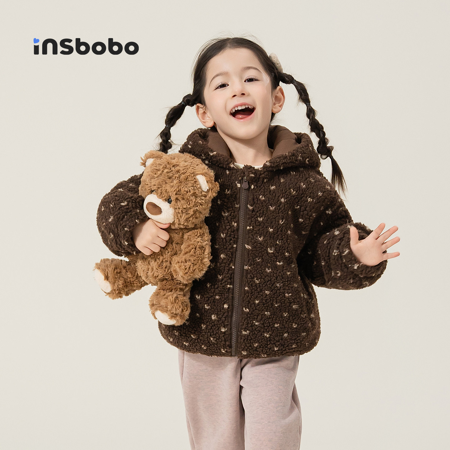 INSbobo儿童外套毛绒连帽外套