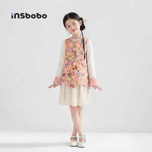 INSbobo童装女童国风连衣裙套装2026春装儿童新中式衣服女孩裙子