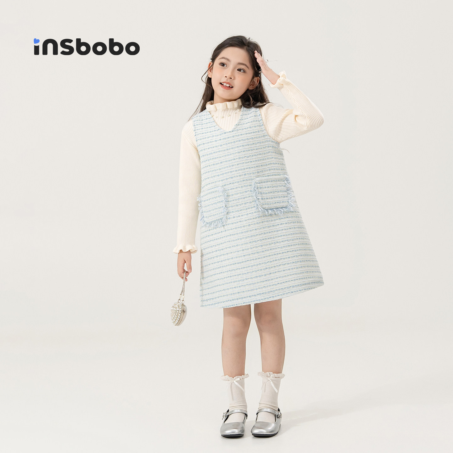 INSbobo女童连衣裙儿童小香风裙子春秋装女孩背心裙洋气童装衣服