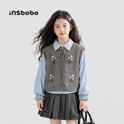 INSbobo儿童毛衣蝴蝶结绣花马甲