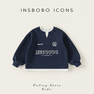 INSbobo童装儿童卫衣2026春装女童假两件上衣帅气男童衣服中大童