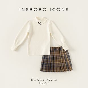 衣服童装 小女孩毛衣百褶裙洋气儿童秋装 春秋新款 INSbobo女童套装