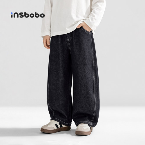 INSbobo儿童裤子弯刀软牛仔裤