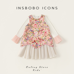 INSbobo童装女童汉服连衣裙套装2026春装儿童裙子女孩长袖t恤唐装