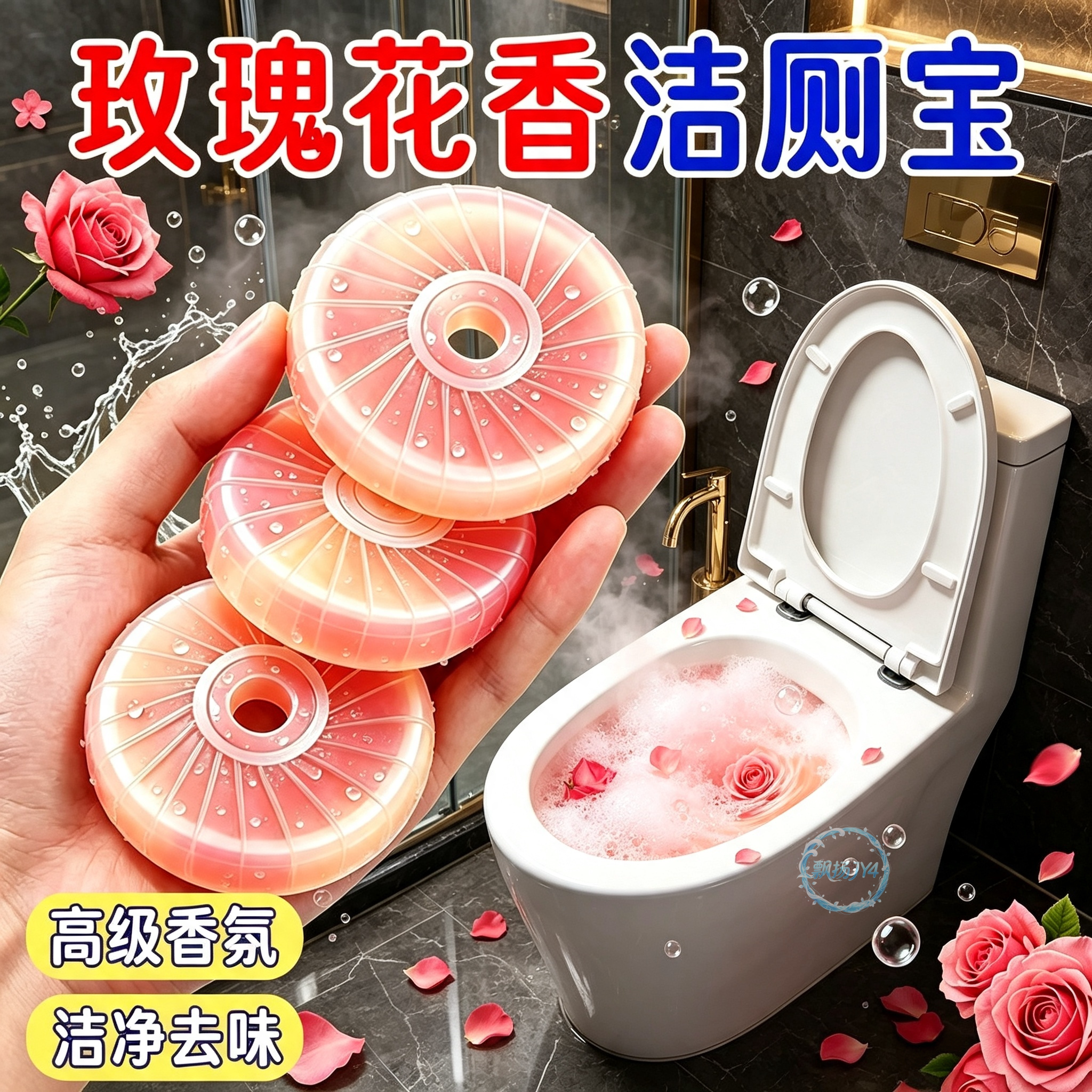 60颗马桶洁厕块卫生间除臭自动清洁除垢玫瑰花香去污除垢持久去味