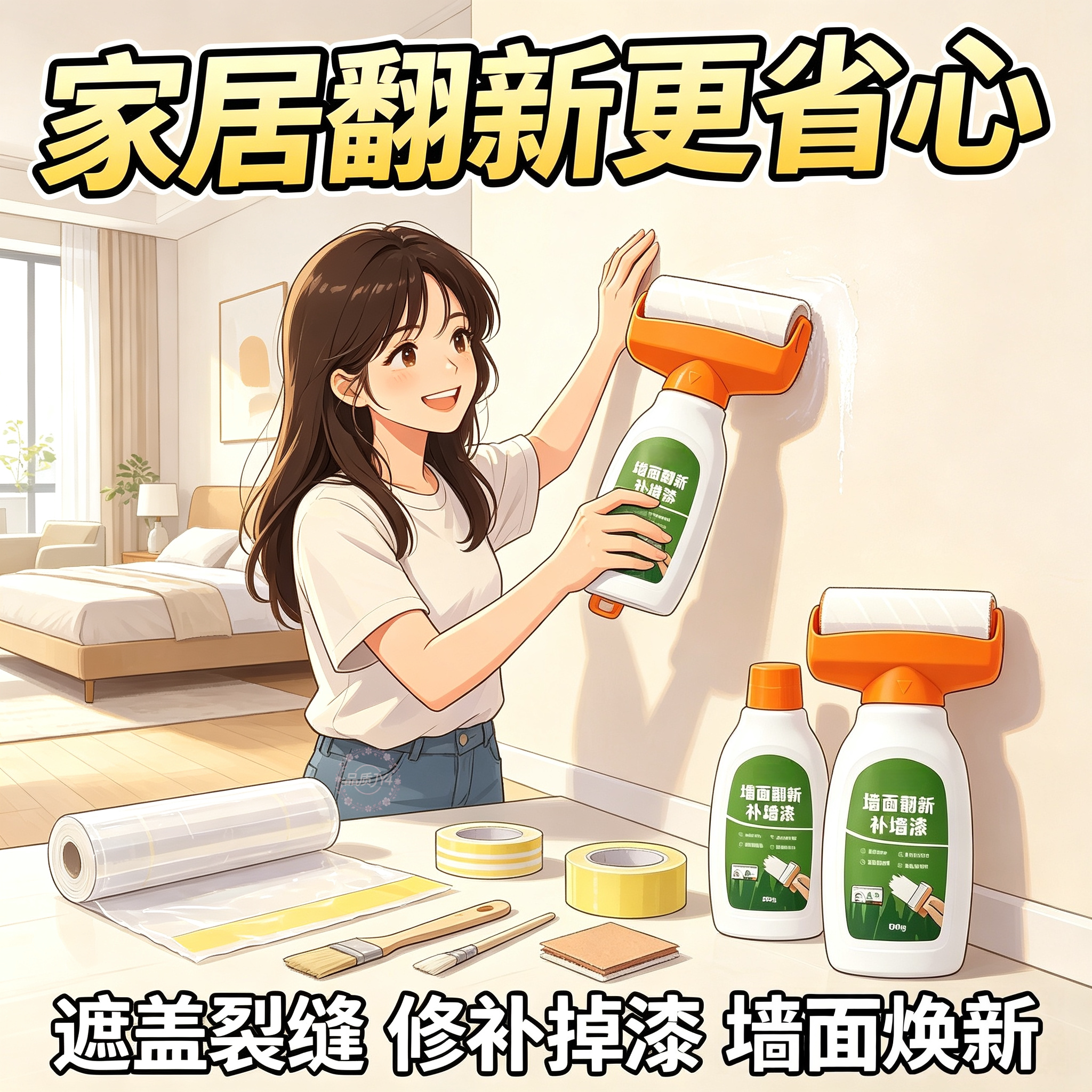 小滚刷白墙修补乳胶漆