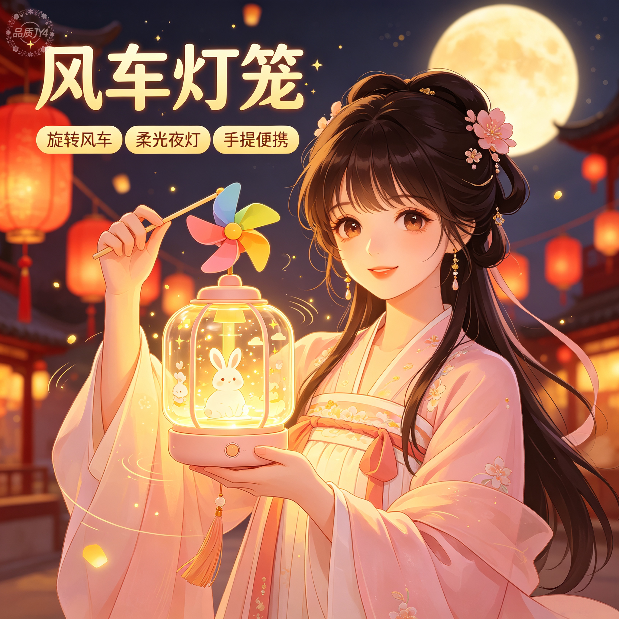 新年摆摊旋转风车发光灯笼