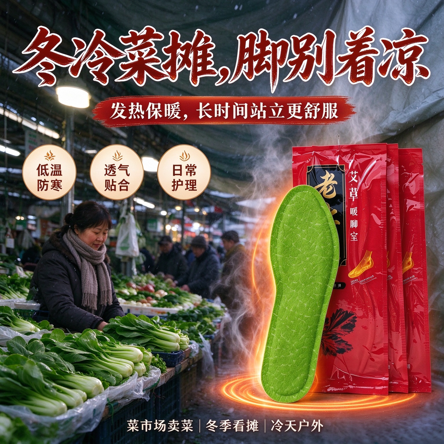 冬季摆摊艾草自发热暖足鞋垫