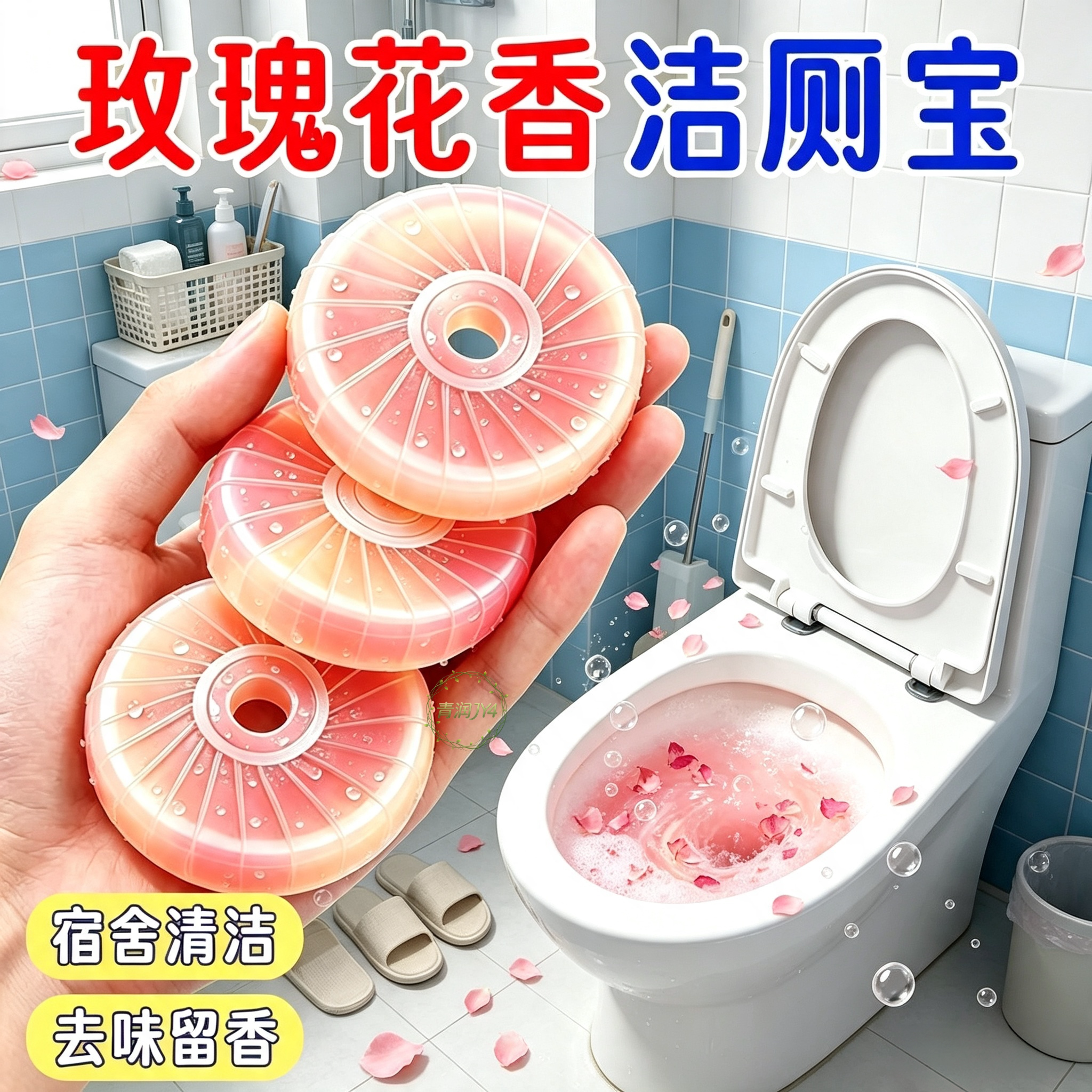 60颗懒人马桶洁厕块自动清洁除垢去污玫瑰花香卫生间持久去异味