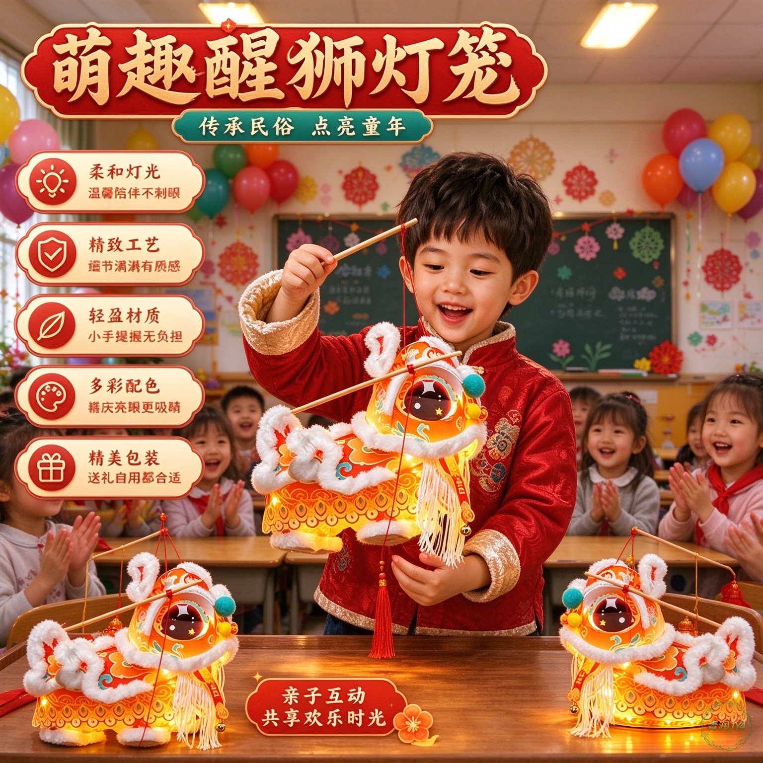 2027新年国潮舞狮灯笼diy过年居家亲子团建手工材料包儿童手提灯