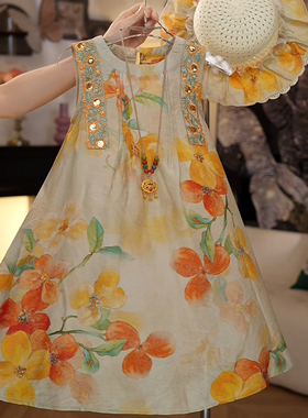 【送帽子】女童夏季新款洋气时尚连衣裙女孩度假风背心裙HCB761