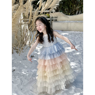 韩系童装公主裙夏季高级洋气亮片网纱蛋糕裙礼服裙HCB127-tylj