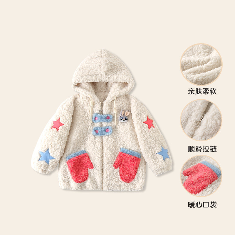 女童秋冬季新款可爱连帽加绒上衣夹棉加厚外套毛毛衣MZE079