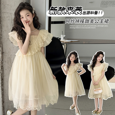 夏季新款女宝甜美洋气网纱拼接公主裙女童潮流连衣裙HCF113