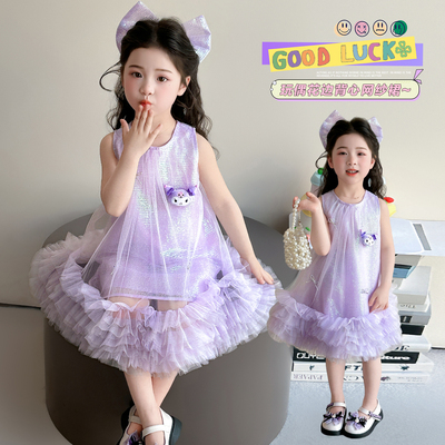 【送头纱】女童夏装新款时尚网纱连衣裙小女孩洋气裙子HCF124