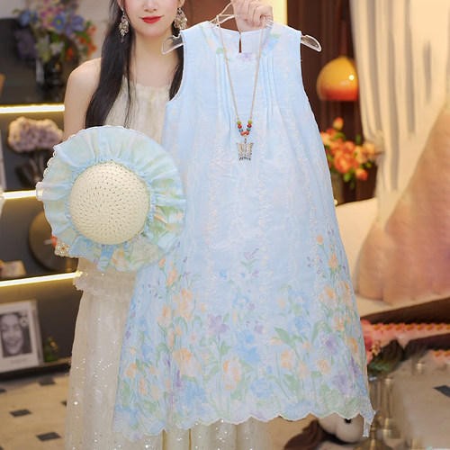 【BK】【送帽子项链】女童夏季度假风背心裙女孩碎花连衣裙HCF272