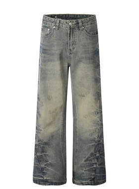 DECEYE澳洲新款简约复古手工捏褶牛仔裤男女直筒阔腿cleanfit长裤