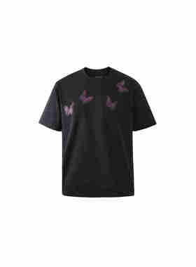 DECEYE RTIMFD 浅紫色蝴蝶印花短款短袖暗黑风小众OS宽松凉感T恤