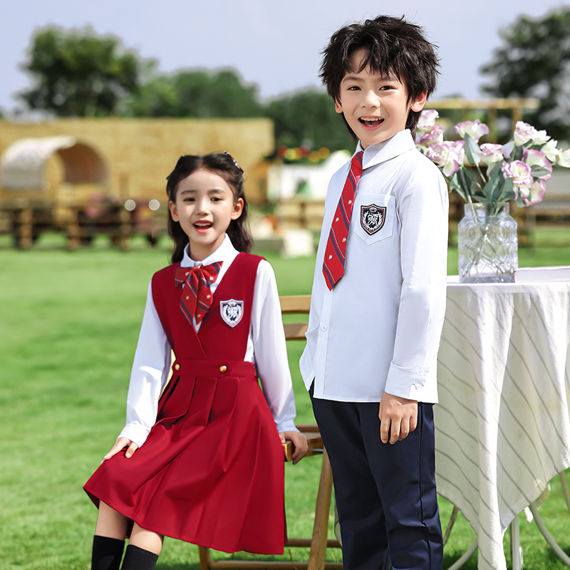 学院风小生校服jk红色背带