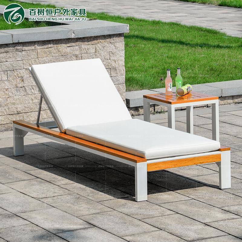户外躺床不锈钢室外酒店休闲民宿泳池躺椅铝合金海边柚木沙滩椅