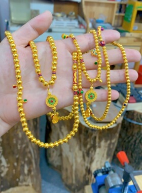 款珐琅彩圆珠金包银项串复古国风