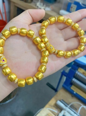 金包银手串镶钻醒狮方糖珠手链