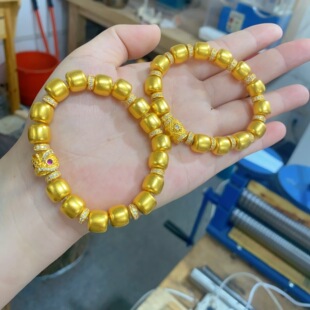 金包银手串镶钻醒狮方糖珠手链散珠可diy时尚金店同款送男友