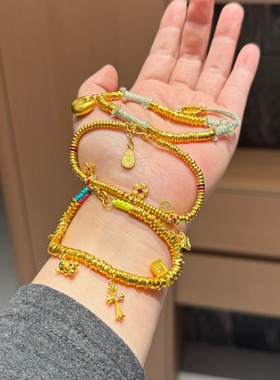 盛尊金包银盘缠手链diy碎金子跑环锤纹小胖福古法金手链时尚轻奢