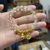 盛尊金包银盘缠手链diy水晶手串黄财神挂坠实心不变形送女友礼物