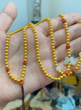 黄金包银白玉蝴蝶南红金包银项链