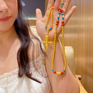 新款十字金刚杵项串黄金包银项链珐琅串珠散珠diy金店同款送礼物