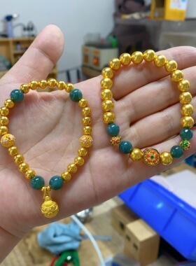 古法金包银手串天然翡翠A货手链