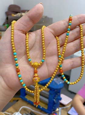 古法珐琅彩葫芦黄金包银项串diy