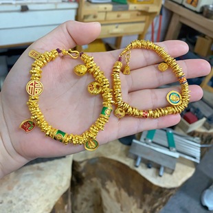盘缠黄金手链钱串子黄金包银手串可diy珐琅彩金包银手链明星同款