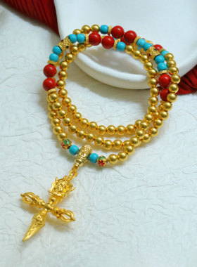 金包银多圈佛珠金刚杵手链项链