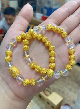 黄金包银天然白水晶手串招财转运