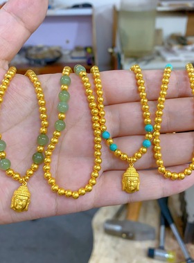 和田玉佛头金包银手链明星同款