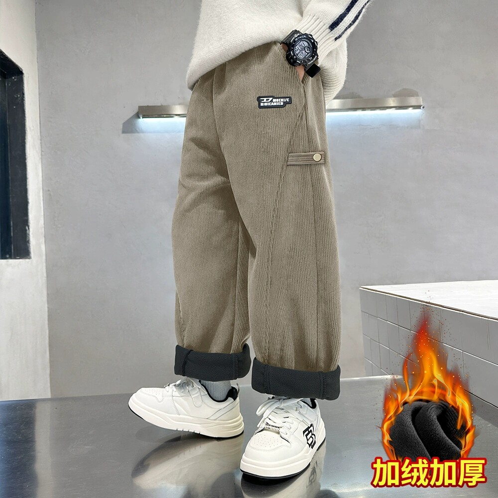 男童阔腿裤子春秋冬加绒2025新款中大童直筒运动裤儿童灯芯绒长裤