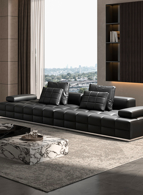 越映高配劳伦斯沙发全青皮全真皮高端直排客厅大平层黑色意式极简