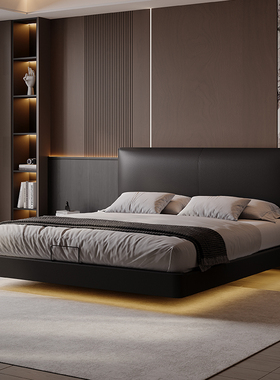 越映星辰真皮床意式主卧高端大气1.8米广东佛山黑色轻奢悬浮婚床