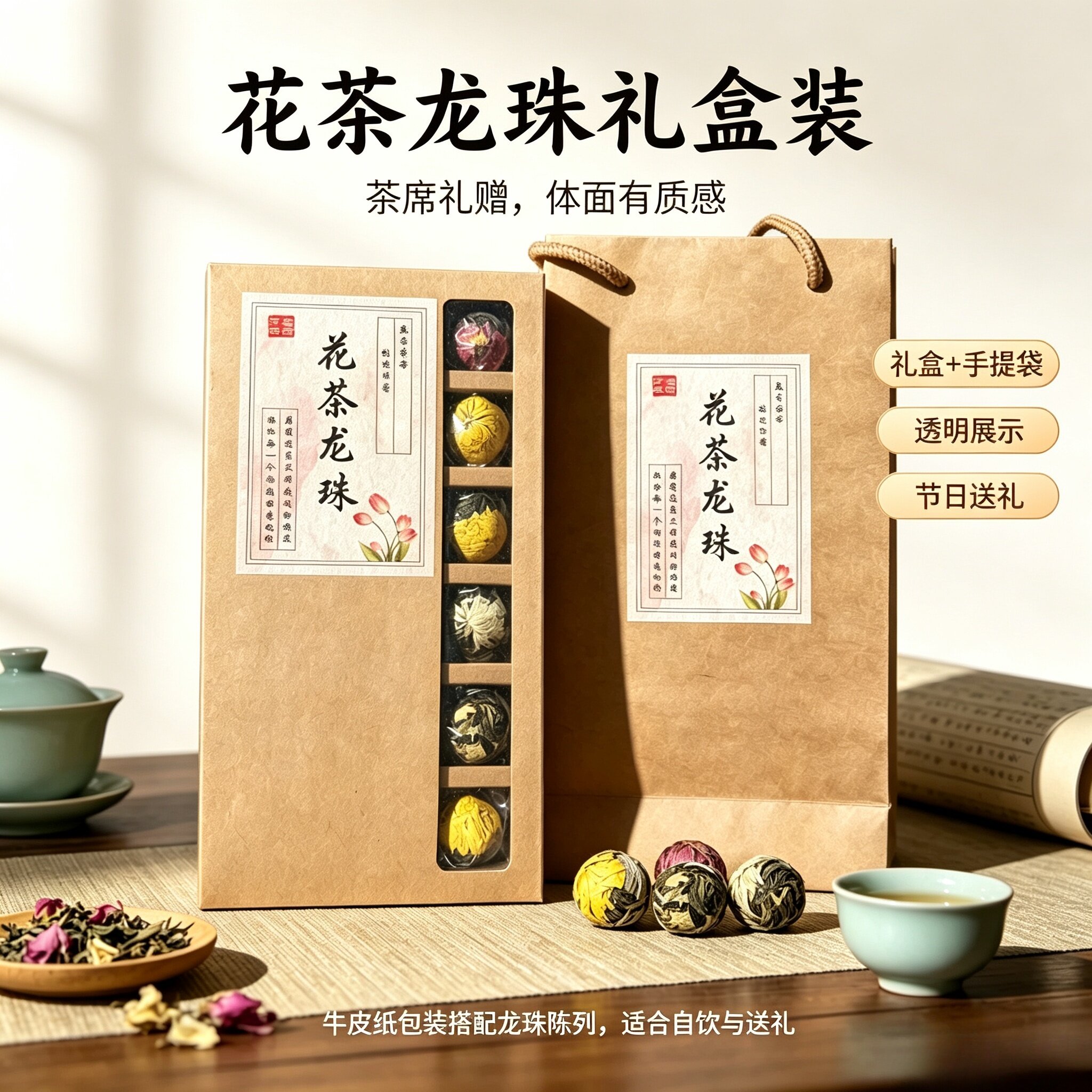 云南手作花茶龙珠礼盒18枚伴手礼大理玫瑰茉莉黄菊普洱滇红办公室