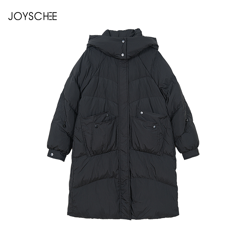 千百惠中长款连帽羽绒服 431L-09013