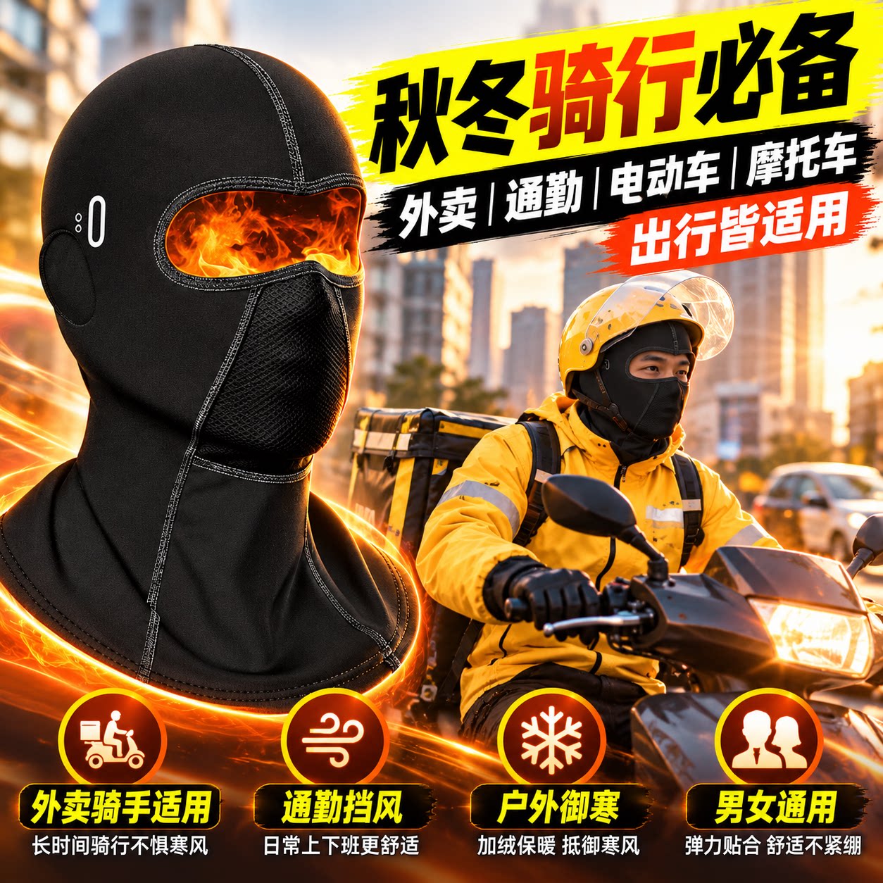 摩托骑行全脸头盔面罩防风保暖
