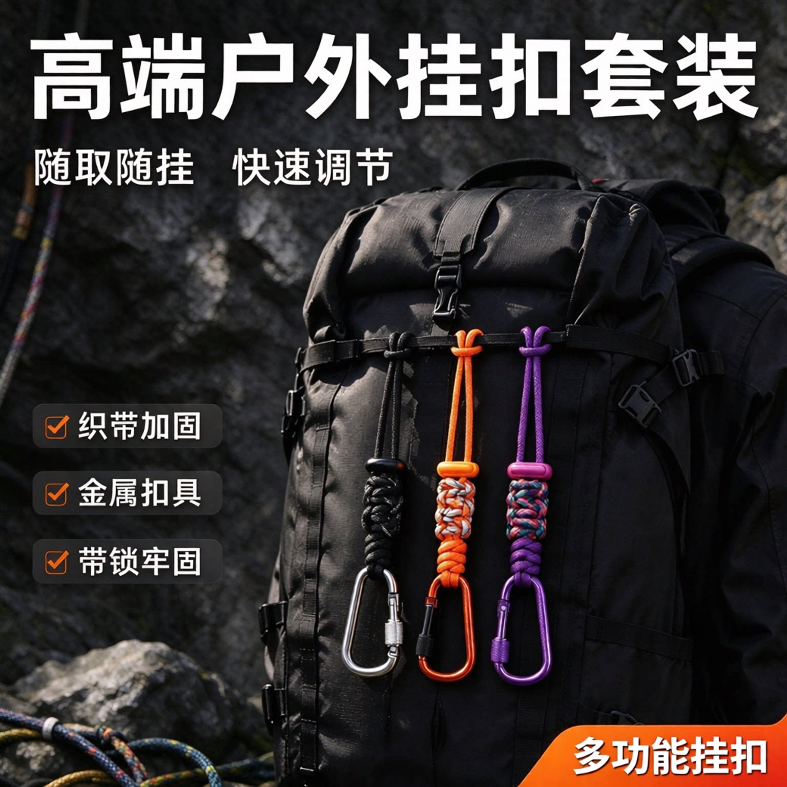 户外登山扣水瓶挂钩多功能挂绳