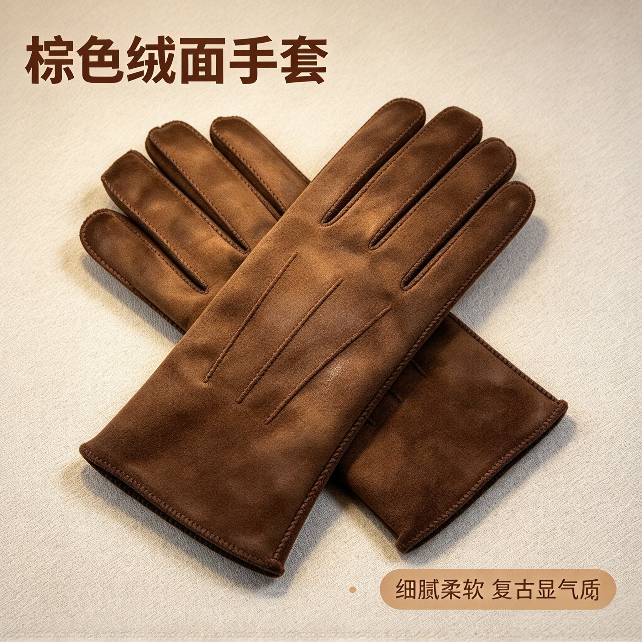 秋冬真皮羊皮毛一体保暖手套