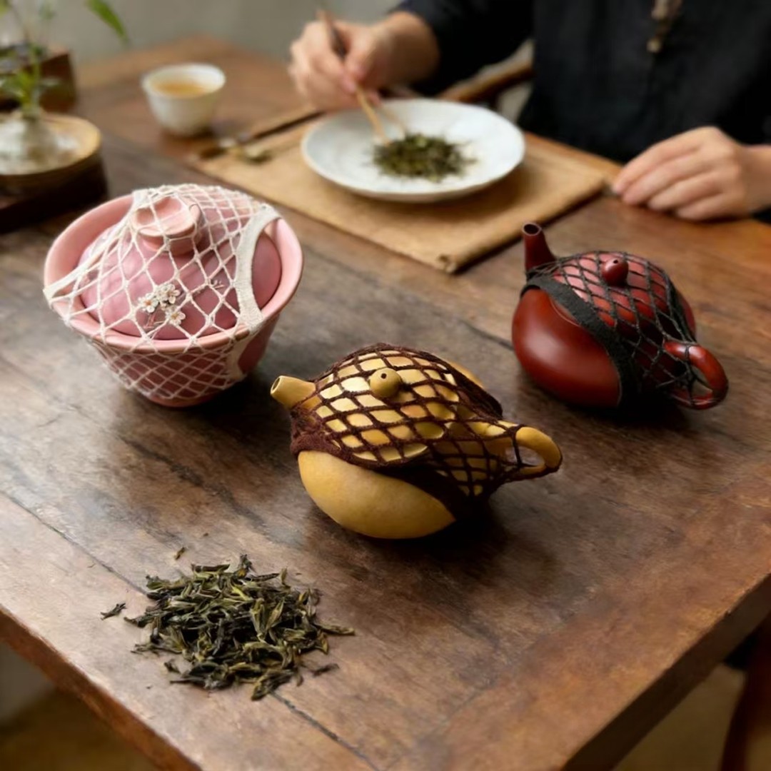 茶壶收纳网兜紫砂壶保护带茶杯茶碗保护套户外旅行防磕碰茶具配件