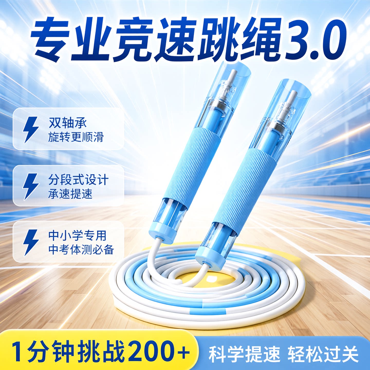 新款儿童跳绳竞速3.0双轴承初学体侧小学生提速中考专业专用考试